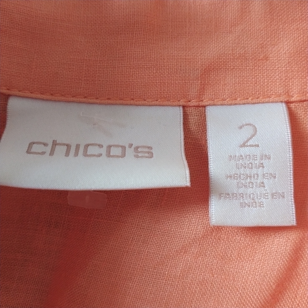 Chico's Soft Nectarine Linen Jacket M Chico's sz 2 - Picture 6 of 9